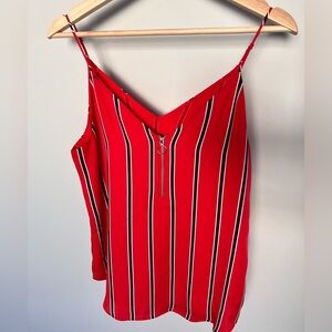 Express Womens Red‎ Striped Cami Zipper V-Neck Spaghetti Strap Tank Top Small